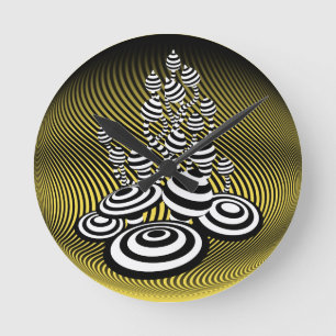 Horloge Ronde Magic Mushrooms yellow optical design Wall Clock.