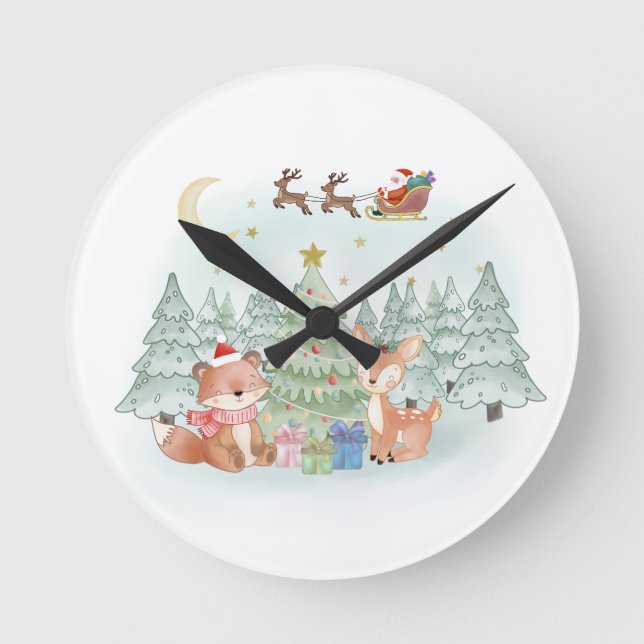Horloge Ronde Magical Christmas Night in the Winter Forest (Recto)