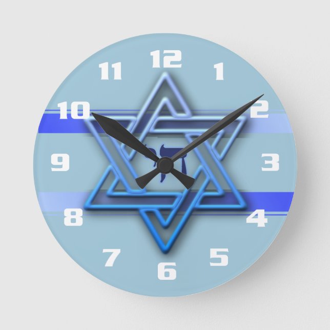 Horloge Ronde Magnifique étoile juive de David Bleu et Blanc (Recto)
