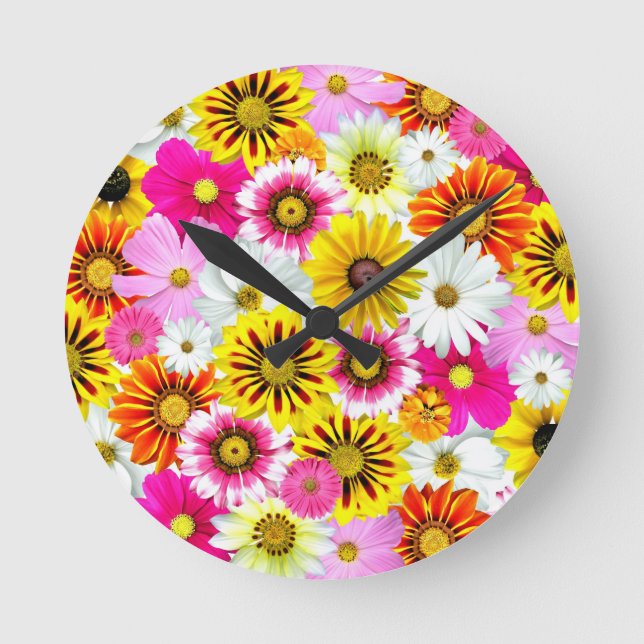 Horloge Ronde Magnifique fleurs rose jaune Accessoires motifs (Recto)