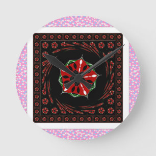 Horloge Ronde Magnifique motif de cœurs d'amour rose bleu blanc