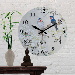 Horloge Ronde Magnolia blanche