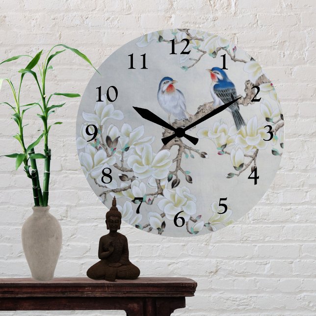 Horloge Ronde Magnolia blanche (Créateur téléchargé)