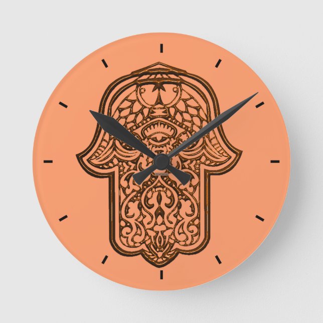 Horloge Ronde Main de henné de Hamsa (orange) (Recto)