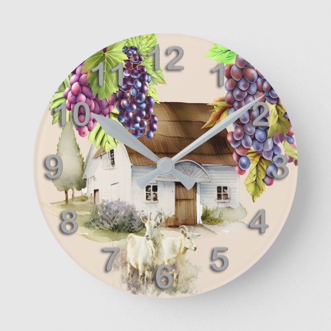 Horloge Ronde Maison de campagne vigne chèvres cuisine (Recto)