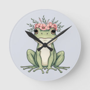 Horloge Ronde Maison de grenouille florale fantaisiste d'art cot