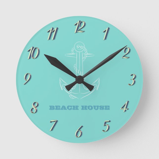 Horloge Ronde Maison de plage, Ancre, Mint Green (Recto)