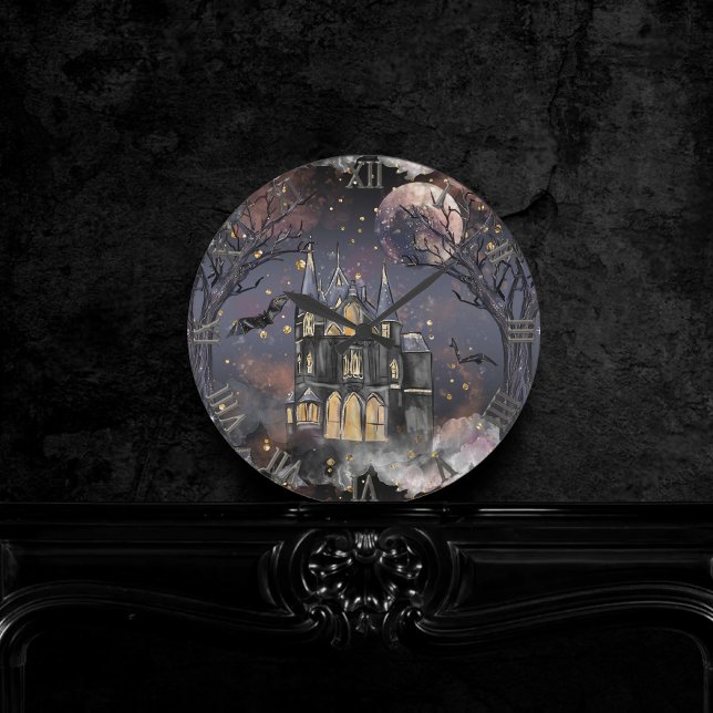 Horloge Ronde Maison hantée | Arbre à Pleines lunes Éffrayantes  (Créateur téléchargé)