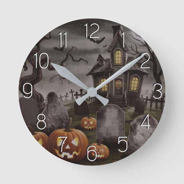 Horloge Ronde Maison moderne Halloween Orange Citrouille hanté (Recto)