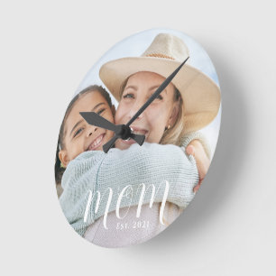 Horloge Ronde Maman a établi une photo de script blanc moderne