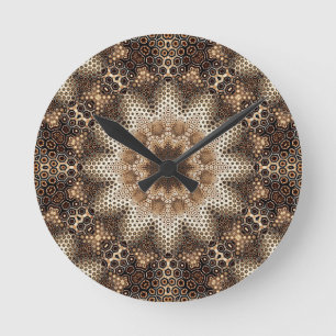 Horloge Ronde Mandala avec éléments hexagonaux