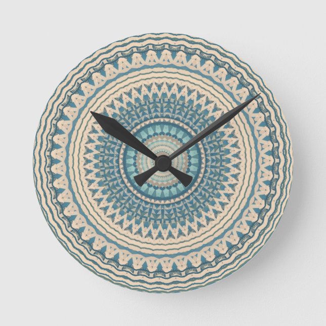 Horloge Ronde Mandala bleu clair Turquoise (Recto)