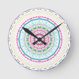 Horloge Ronde mandala coloré