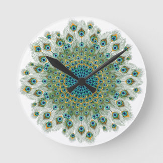 Horloge Ronde Mandala coloré de paon masculin