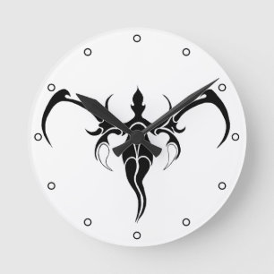 Horloge Ronde Mandala d'éléphant tribal orné noir et blanc