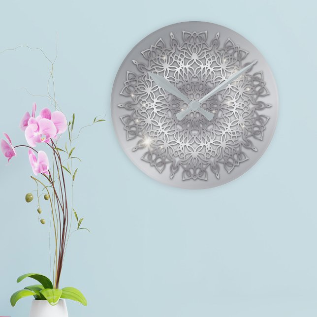Horloge Ronde Mandala métallique brillant brillant (Créateur téléchargé)