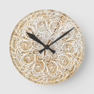 Horloge Ronde Mandala sur bois