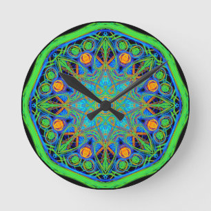 Horloge Ronde Mandala Vert Bleu