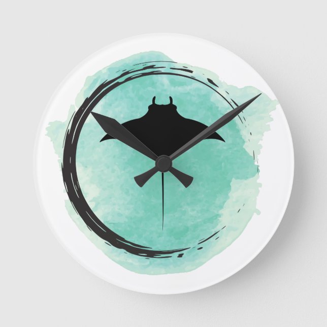 Horloge Ronde Manta Ray sur couleur turquoise (Recto)