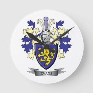 Horloge Ronde Manteau de crête de famille d'Evans des bras