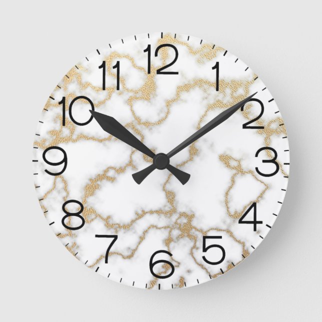 Horloge Ronde Marble Texture White Gold Modern Luxury (Recto)