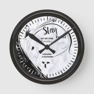 Horloge Ronde Marbre blanc, Graphique en fibre noire