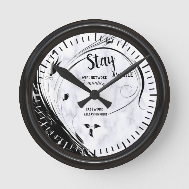 Horloge Ronde Marbre blanc, Graphique en fibre noire (Recto)