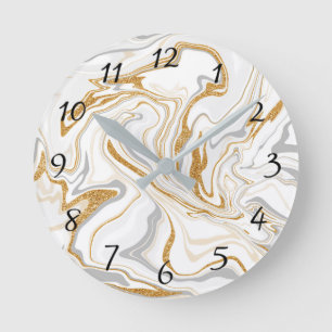 Horloge Ronde Marbre blanc, or et gris comme des persiennes