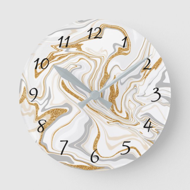 Horloge Ronde Marbre blanc, or et gris comme des persiennes  (Recto)