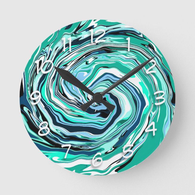 Horloge Ronde Marbre bleu, Turquoise, turquoise et blanc (Recto)