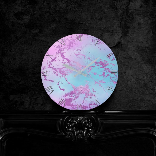 Horloge Ronde Marbre chic | Glam violet violet violet bleu Ombre (Créateur téléchargé)