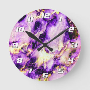 Horloge Ronde Marbre coloré élégant violet rose Or chiffres