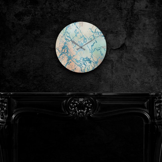 Horloge Ronde Marbre de luxe | Belle veine Turquoise jaune et co (Créateur téléchargé)