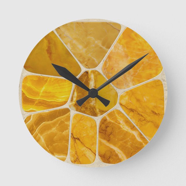 Horloge Ronde Marbre jaune Mosaïque Fleur art abstrait (Recto)