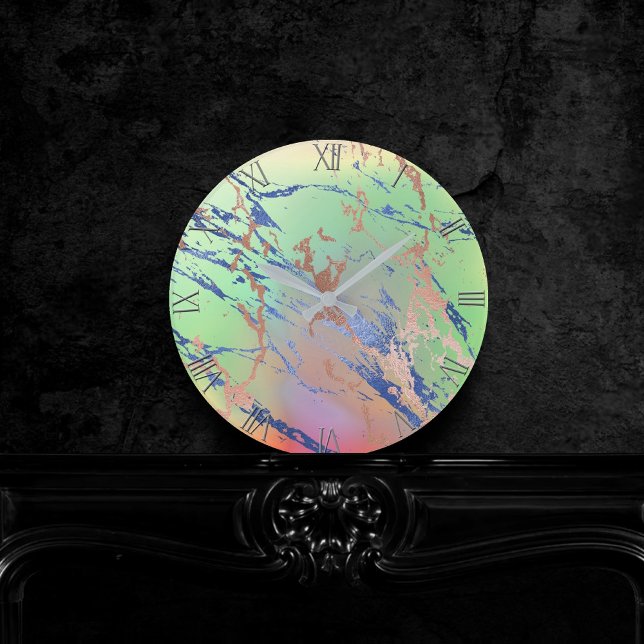 Horloge Ronde Marbre vif | Aquarelle couleur gras pastel (Créateur téléchargé)