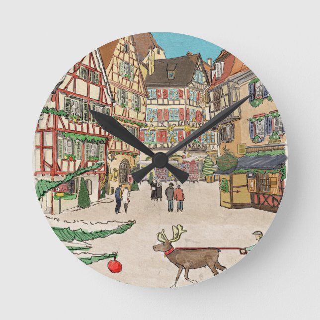 Horloge Ronde Marché de Noël Strasbourg France d'inspiration rét (Recto)