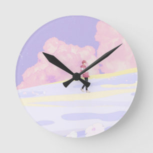 Horloge Ronde Marcheur de Paysage Onirique Pastel