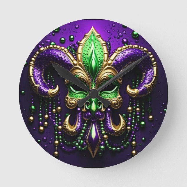 Horloge Ronde Mardi Gras Fleur De Lis Design (Recto)