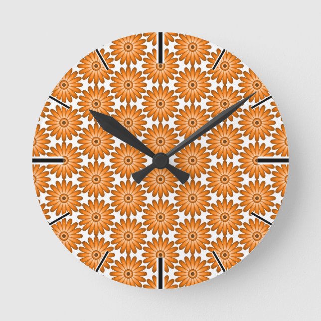 Horloge Ronde Marguerite orange de style les années 70 (Recto)