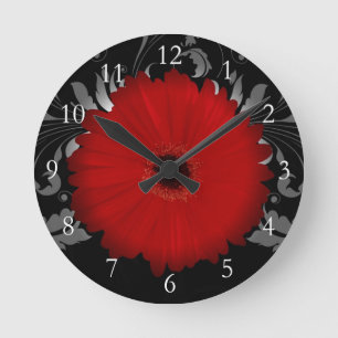 Horloge Ronde Marguerite rouge w/Swirl de Gerbera