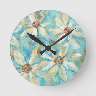 Horloge Ronde Marguerites blanches sur le bleu