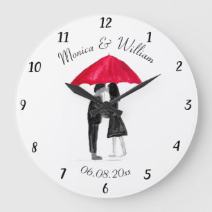 Horloge Ronde Mariage couple Juste marié chic aquarelle Grande