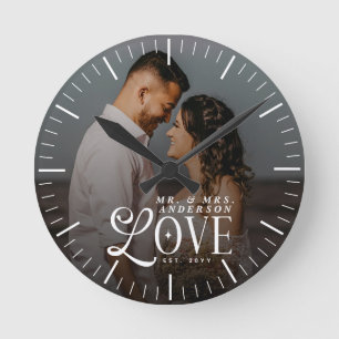 Horloge Ronde Mariage de couple photo personnalisée année Amour 