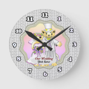 Horloge Ronde Mariage de mariée et de chambre de chat