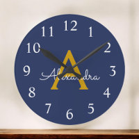 Marine Blue Gold Modern Script Girl Monogramme Nom