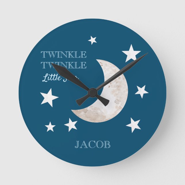 Horloge Ronde Marine Blue White Stars Lune Twinkle Little Star (Recto)