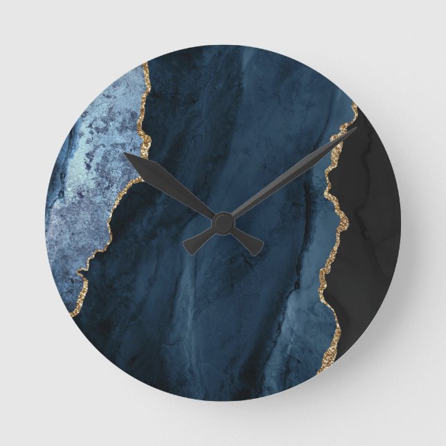 Horloge Ronde Marine et Gold Agate Luxe Élégant (Recto)