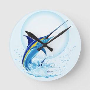 Horloge Ronde Marlin Bleu Jaillissant de l'Océan