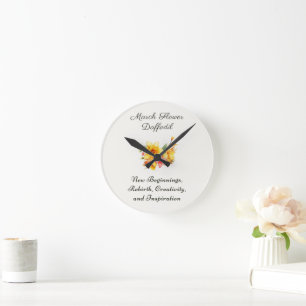 Horloge Ronde Mars Mois de la naissance Daffodique cadeau de nai