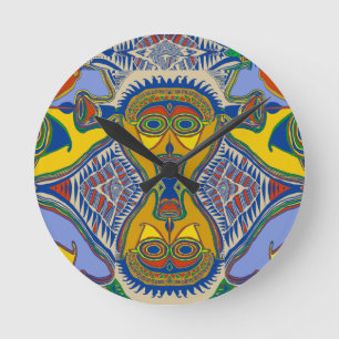 Horloge Ronde Masque tribal chamanique